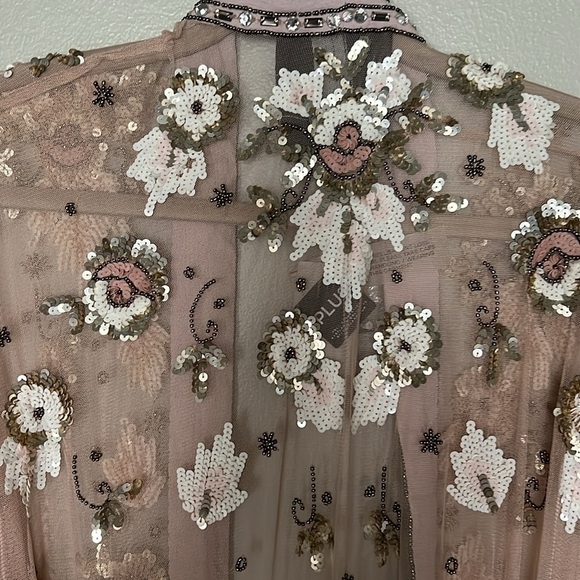 River Island Pink Mesh Sequin Embellished Longline Kimono Dress Cover Up NWT - Picture 15 of 16